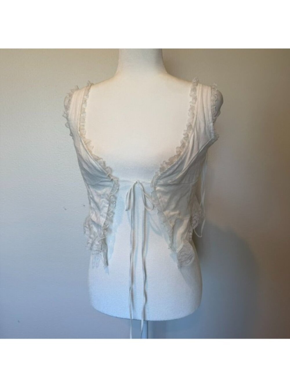 Romantic Coquette Lace Ruffle Open Front Tie Blouse Size Small NWOT